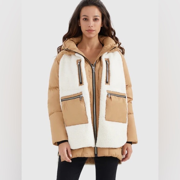 Orolay Fleece Teddy Puffer Hooded Zip Up Jacket Tan Small - Picture 1 of 6